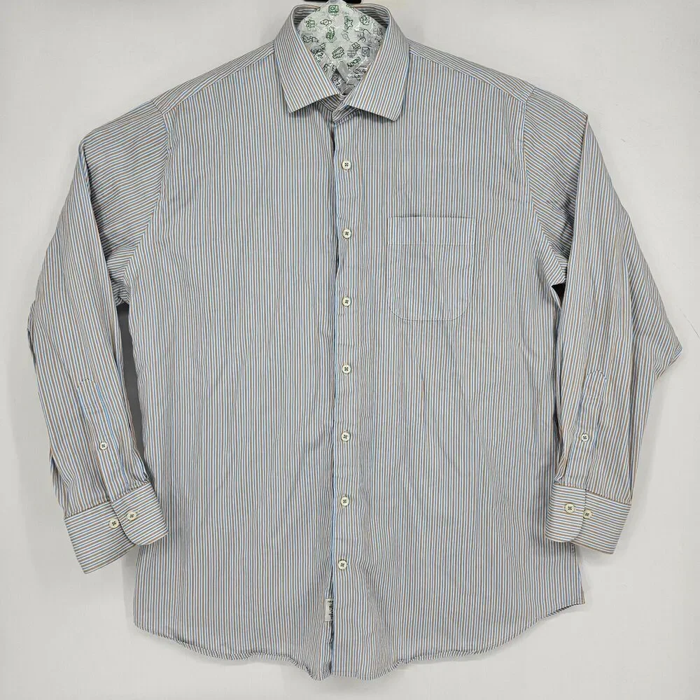 Peter Millar Shirt Mens Extra Large Striped Blue Button Up Long Sleeve Preppy XL